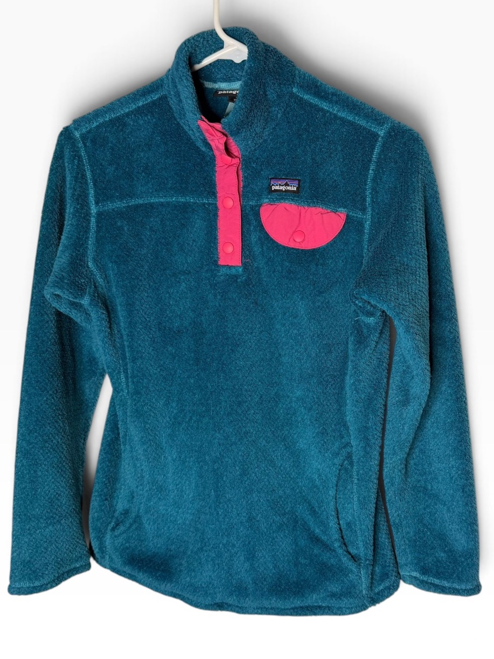 Patagonia Kids Re-Tool Snap-T Pullover Size XL Teal Pink Fleece